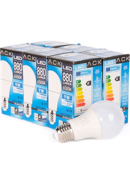 9W LED Ampul 6500K Beyaz Işık E27 6'lı Eko Paket