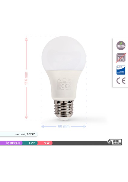 9W LED Ampul 6500K Beyaz Işık E27 6'lı Eko Paket