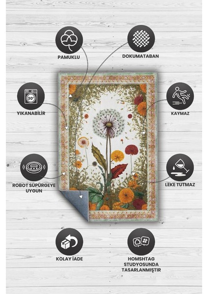 Art Deco Karahindiba Vintage Halı Görünümlü Dijital Baskı Renkli Halı,Rustik Çiçekli Halı fırsatları