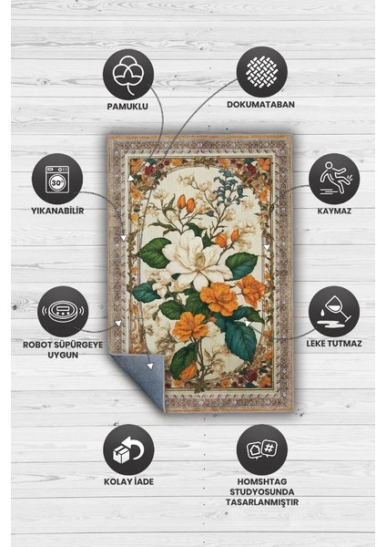 Art Deco Yasemin Çiçeği Vintage Halı Görünümlü Dijital Baskı Renkli Halı,Rustik Çiçek Halı fırsatları