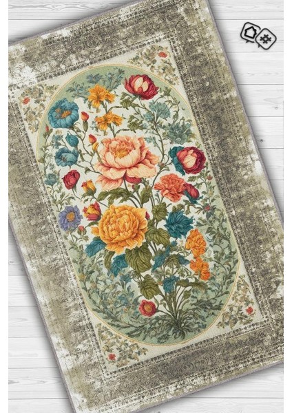 Art Deco Bahar Çiçeği Vintage Halı Görünümlü Dijital Baskı Renkli Halı,Rustik Çiçekli Halı fiyatları