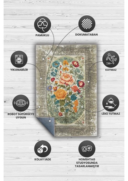 Art Deco Bahar Çiçeği Vintage Halı Görünümlü Dijital Baskı Renkli Halı,Rustik Çiçekli Halı fırsatları