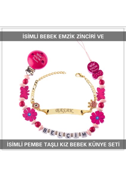 Isimli Bebek Emzik Zinciri ve Isimli Bebek Künye Seti BEZYI553