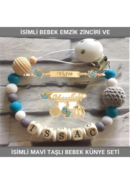 Isimli Bebek Emzik Zinciri ve Isimli Bebek Künye Seti BEZYI782
