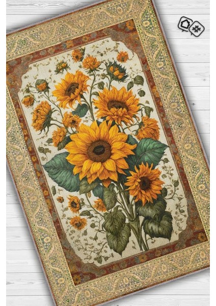 Art Deco Ay Çiçeği Vintage Halı Görünümlü Dijital Baskı Çok Renkli Halı,Rustik Çiçekli Halı fiyatları