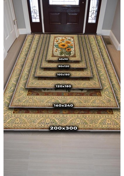 Art Deco Ay Çiçeği Vintage Halı Görünümlü Dijital Baskı Çok Renkli Halı,Rustik Çiçekli Halı indirimleri