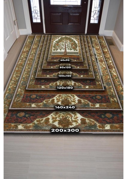 Art Deco Kavak Ağacı Vintage Halı Görünümlü Dijital Baskı Renkli Halı,Rustik Çiçekli Halı