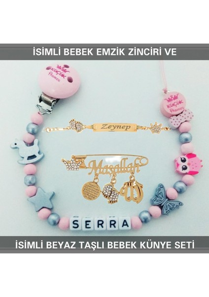 Isimli Bebek Emzik Zinciri ve Isimli Bebek Künye Seti BEZYI659