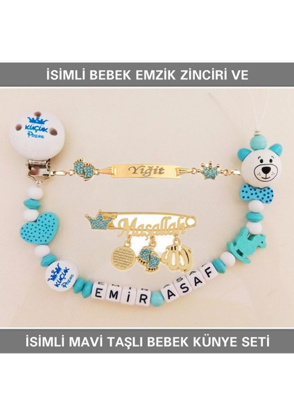 Isimli Bebek Emzik Zinciri ve Isimli Bebek Künye Seti BEZYI754
