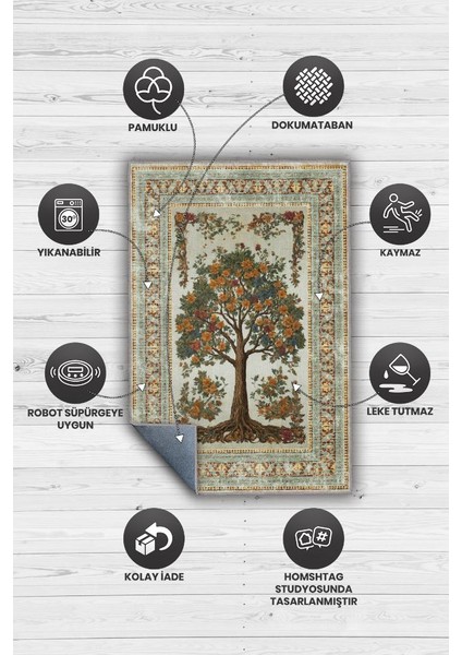 Art Deco Meşe Ağacı Vintage Halı Görünümlü Dijital Baskı Renkli Halı,Rustik Çiçekli Halı fırsatları