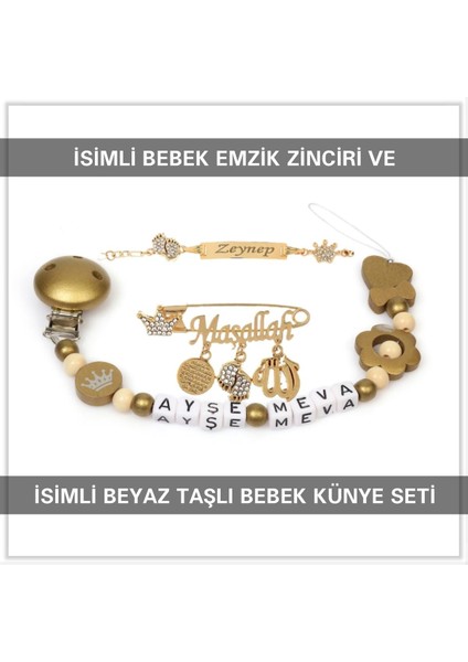 Isimli Bebek Emzik Zinciri ve Isimli Bebek Künye Seti BEZYI699