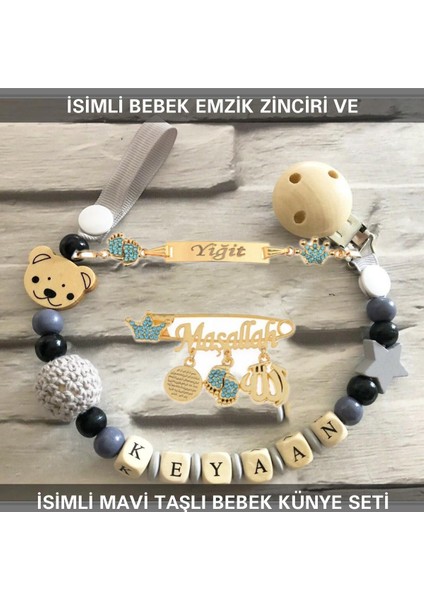 Isimli Bebek Emzik Zinciri ve Isimli Bebek Künye Seti BEZYI785
