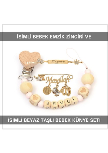 Isimli Bebek Emzik Zinciri ve Isimli Bebek Künye Seti BEZYI682