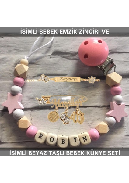 Isimli Bebek Emzik Zinciri ve Isimli Bebek Künye Seti BEZYI691