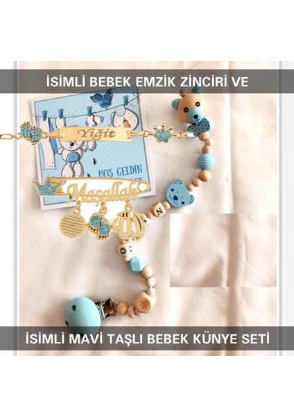 Isimli Bebek Emzik Zinciri ve Isimli Bebek Künye Seti BEZYI776