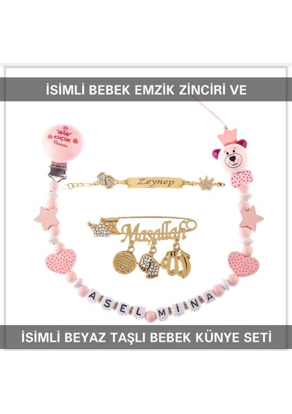 Isimli Bebek Emzik Zinciri ve Isimli Bebek Künye Seti BEZYI670