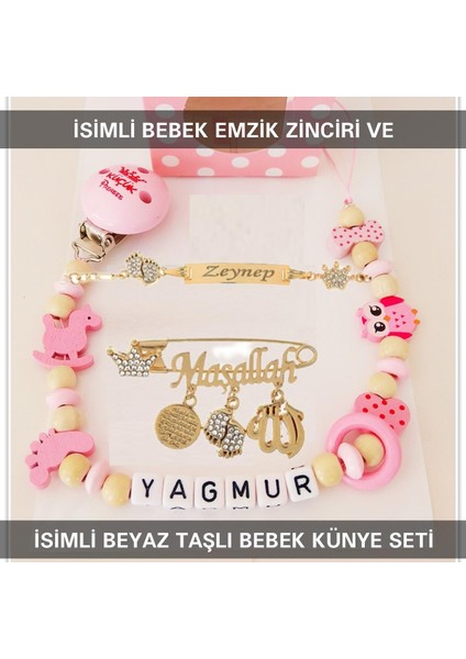 Sahi Aksesuar Isimli Bebek Emzik Zinciri ve Isimli Bebek Künye Seti BEZYI681