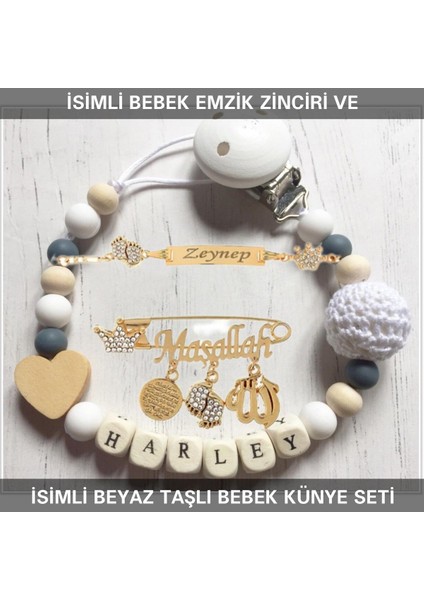 Isimli Bebek Emzik Zinciri ve Isimli Bebek Künye Seti BEZYI703
