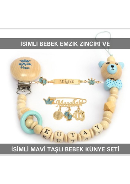 Isimli Bebek Emzik Zinciri ve Isimli Bebek Künye Seti BEZYI759