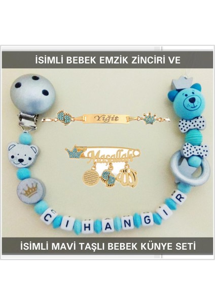 Isimli Bebek Emzik Zinciri ve Isimli Bebek Künye Seti BEZYI737