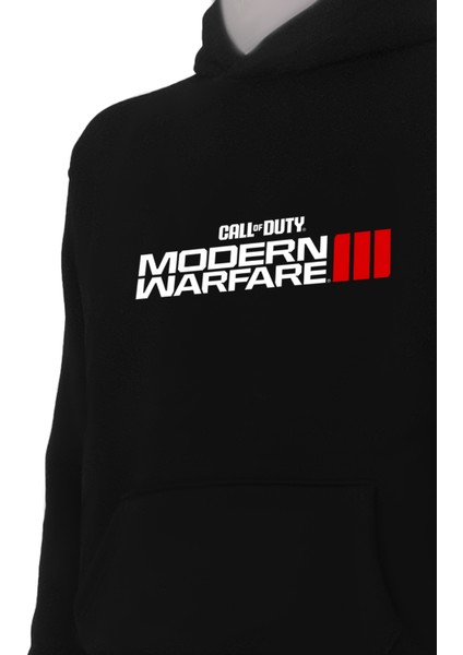 Call Of Duty Modern Warfare 3 Baskılı 3 Iplik Unisex Siyah Kapişonlu Sweatshirt