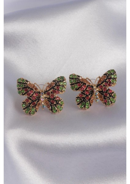 E-Bijuteri Gold Renk Zirkon Taşlı Kelebek Model Pirinç Kadın Küpe fiyatları