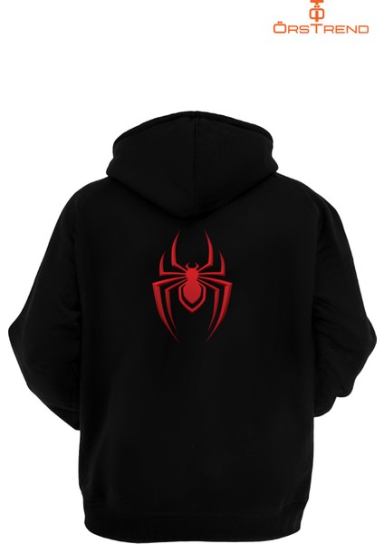 Spiderman Miles Morales Baskılı 3 Iplik Unisex Siyah Kapişonlu Sweatshirt fiyatları