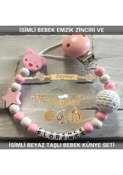 Isimli Bebek Emzik Zinciri ve Isimli Bebek Künye Seti BEZYI719