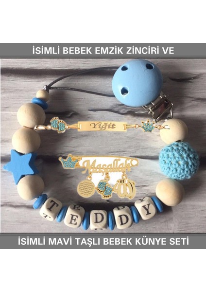 Isimli Bebek Emzik Zinciri ve Isimli Bebek Künye Seti BEZYI787