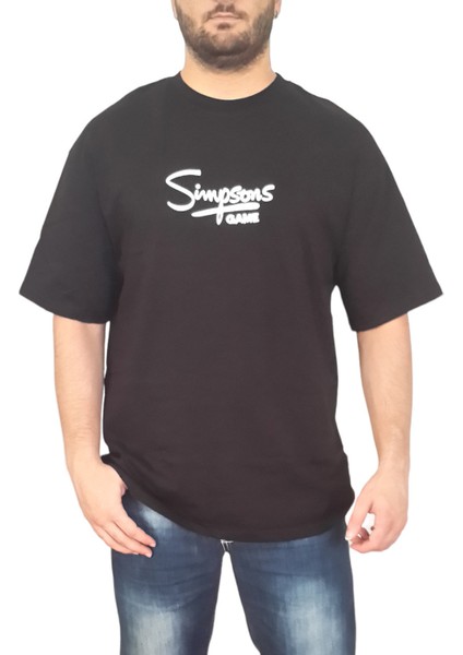 Erkek Yuvarlak Yakalı Baskılı Kısa Kollu Siyah Tişört Ety-Sms