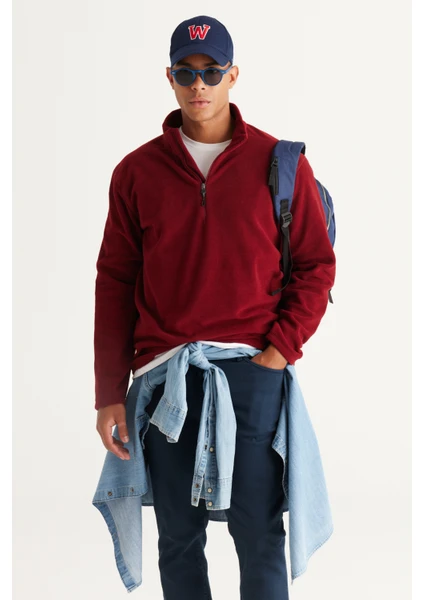 AC&Co / Altınyıldız Classics Erkek Bordo Anti-pilling Tüylenme Yapmayan Isı Koruyan Standart Fit Dik Yaka Polar Sweatshirt