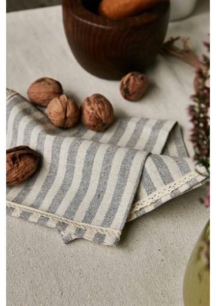 Gri Keten Dantelli 35x35 cm 4 Adet Servis Peçete