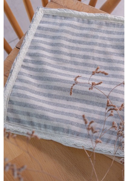 Gri Keten Dantelli 35x35 cm 4 Adet Servis Peçete