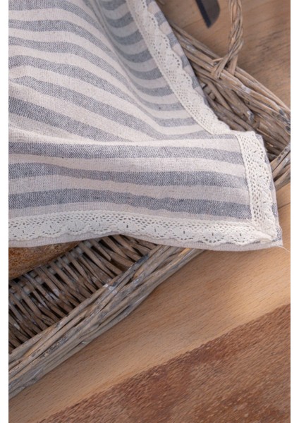 Gri Keten Dantelli 35x35 cm 4 Adet Servis Peçete
