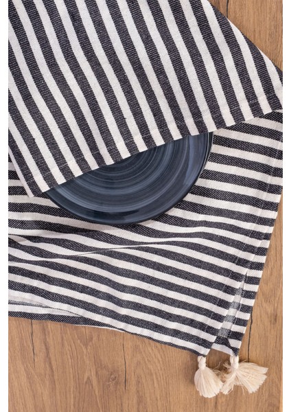 Siyah Çizgili Keten Kumaş 42x150 cm Runner Masa Örtüsü indirimleri