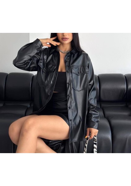 Kadın Oversize Deri Gömlek