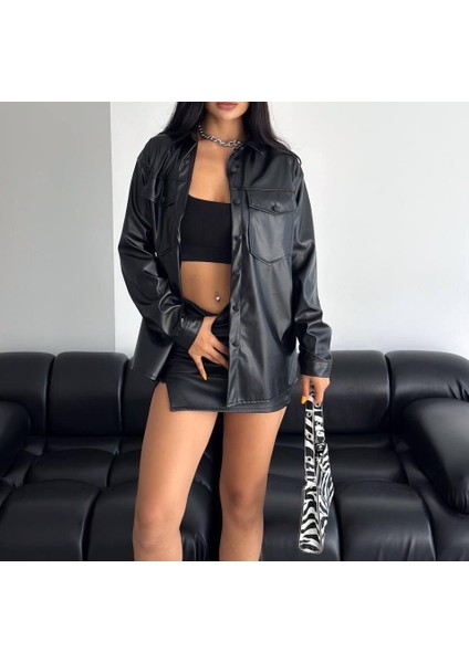 Kadın Oversize Deri Gömlek
