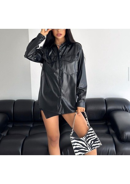 Kadın Oversize Deri Gömlek