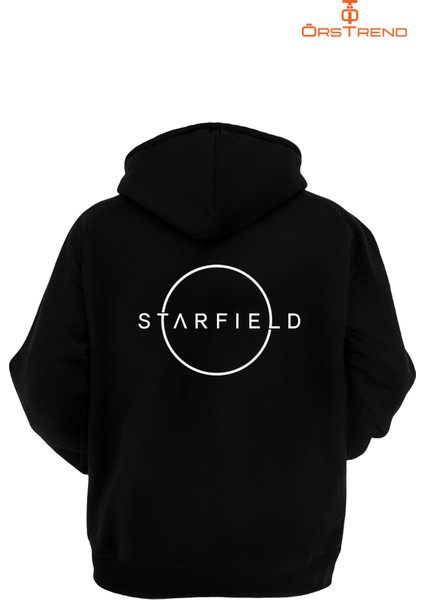 Starfield Baskılı 3 Iplik Unisex Siyah Kapişonlu Sweatshirt fiyatları