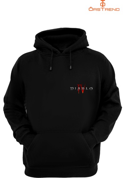 Diablo 4 Baskılı 3 Iplik Unisex Siyah Kapişonlu Sweatshirt