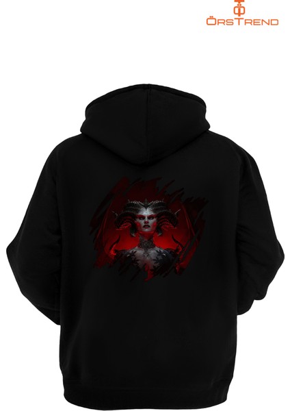 Diablo 4 Baskılı 3 Iplik Unisex Siyah Kapişonlu Sweatshirt