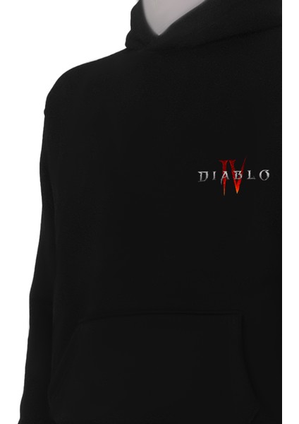Diablo 4 Baskılı 3 Iplik Unisex Siyah Kapişonlu Sweatshirt modelleri