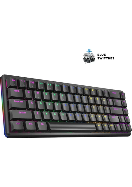 Rebel Siyah Low Profile Blue Switch Us Layout Rainbow Mekanik Gaming Oyuncu Klavye