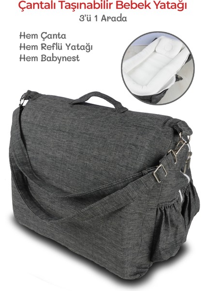 Çantalı Taşınabilir Bebek Reflü Yatağı, Yastığı, Babynest, Anne Çantası Dokuma Kumaş fırsatları