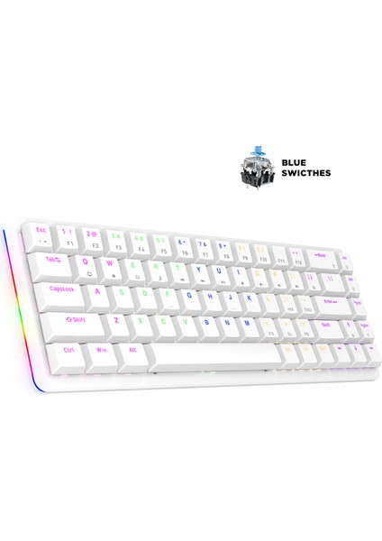 Rebel Beyaz Low Profile Blue Switch Us Layout Rainbow Mekanik Gaming Oyuncu Klavye