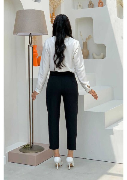 Fermuarlı Cep Detaylı Kalem Pantolon 0201 Siyah
