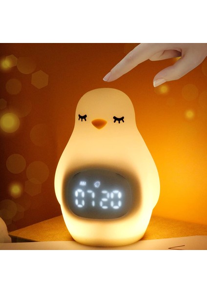 Gece Lambası Sevimli Gece Lambası Şarj Edilebilir Silikon Gece Işıkları Dokunmatik Titreşim Sensörü ve Bebek Odası Dekoru Için Çalar Saat (Penguen) (Yurt Dışından)