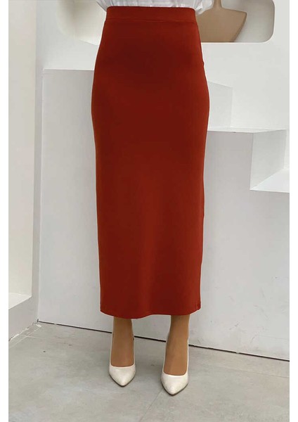 Bel Lastikli Likralı Kalem Etek 1074 Kiremit