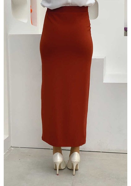 Bel Lastikli Likralı Kalem Etek 1074 Kiremit fiyatları