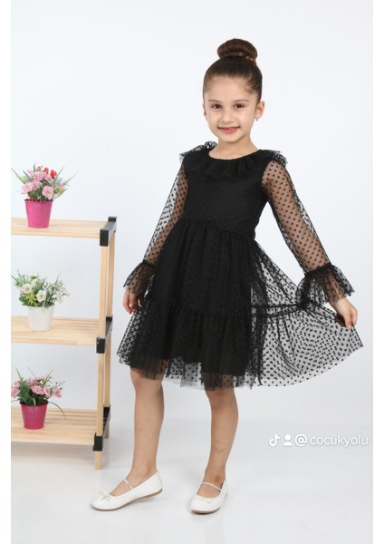 Puantiyeli Tüllü Kız Çocuk Elbise fiyatları